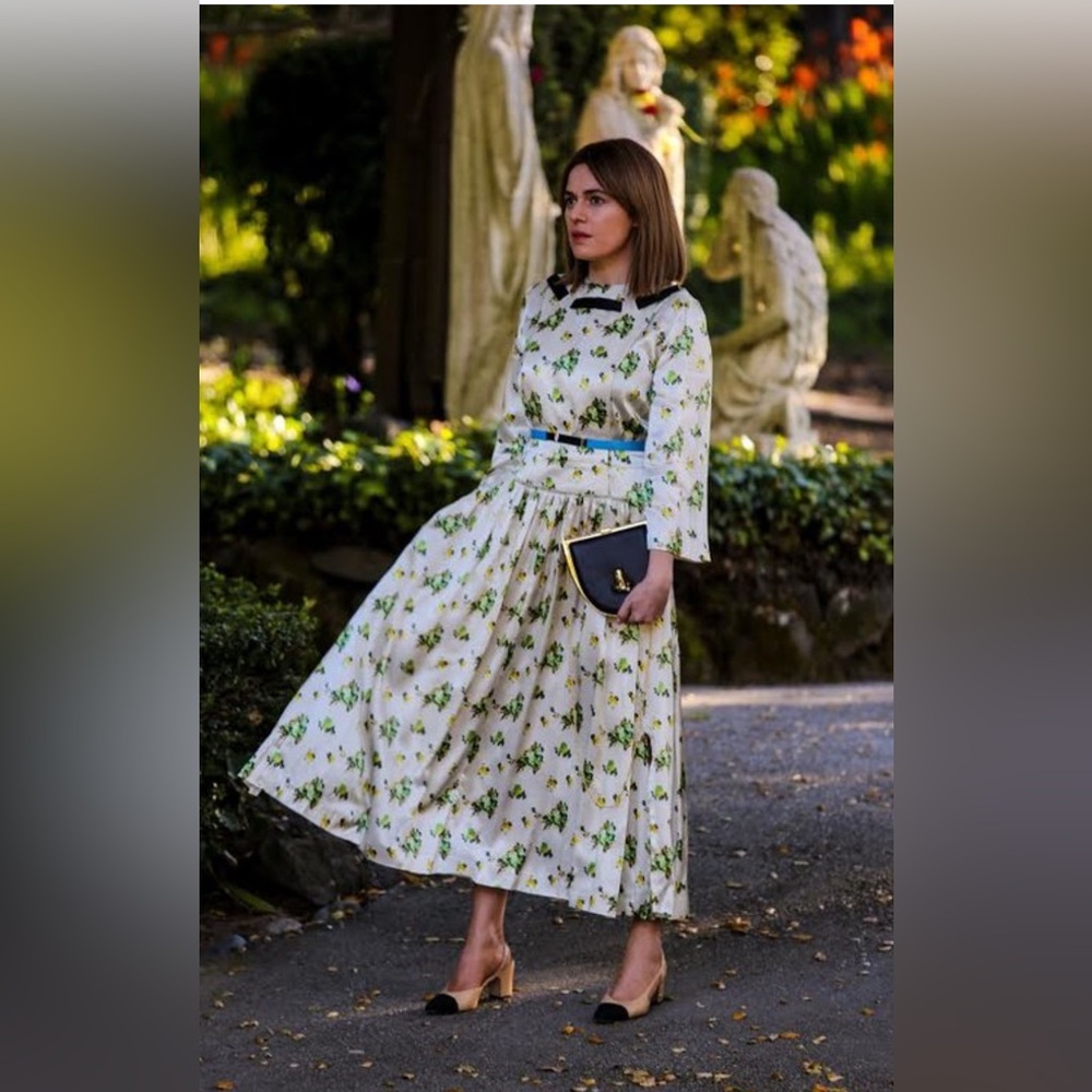 TOGA Pulla off white ecru floral satin viscose dress ankle length dress.